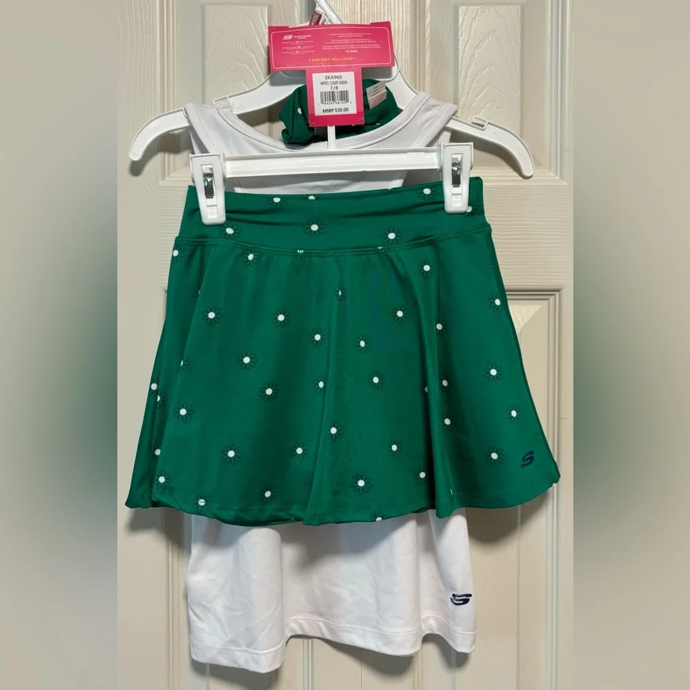 NWT Skechers Sport Girls Tennis Skirt, Tank and Scrunchie